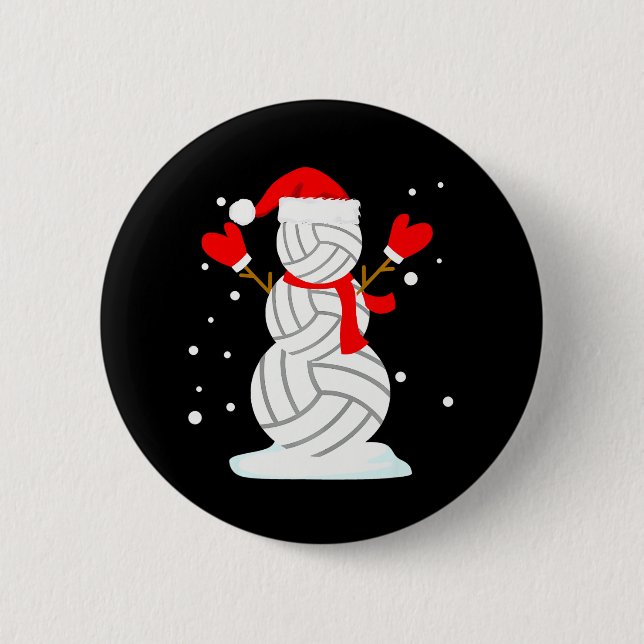 Volleyball Snowman Funny Christmas s Button (Front)