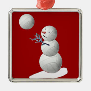 Volleyball Snowman Metal Ornament
