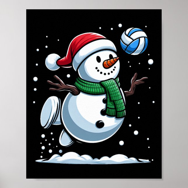 Volleyball Snowman Santa Hat Christmas Xmas Boys G Poster (Front)