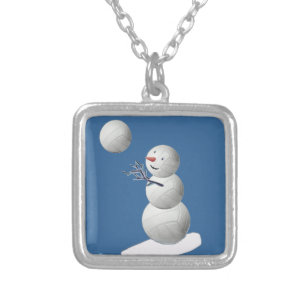 Volleyball Snowman Silver Plated Necklace