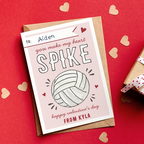 Volleyball Spike Classroom Valentines Day Card