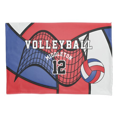Volleyball Sport Ball Design _ Red White and Blue Pillow Case