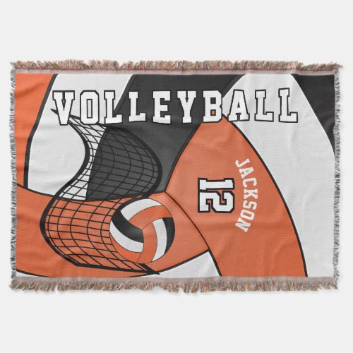 Volleyball  Sport Ball in Orange White  Black Throw Blanket