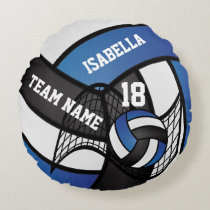 Volleyball 🏐 Sport- Blue, White & Black Round Pillow