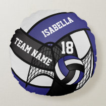 Volleyball 🏐 Sport- Dark Blue, White & Black  Round Pillow