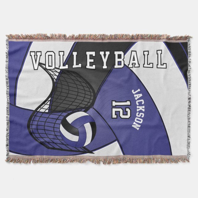 Volleyball  🏐 Sport - Dark Blue, White & Black Throw Blanket (Front)