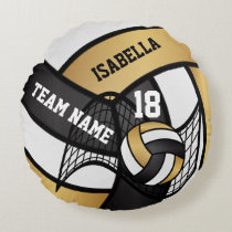 Volleyball 🏐 Sport- Gold, White & Black  Round Pillow