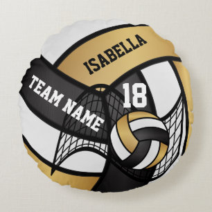 Volleyball 🏐 Sport- Gold, White & Black Round Pillow
