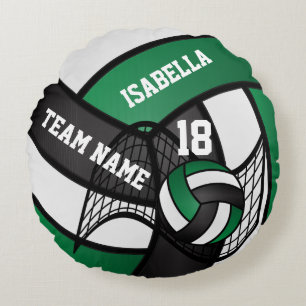 Volleyball 🏐 Sport- Green, White & Black Round Pillow