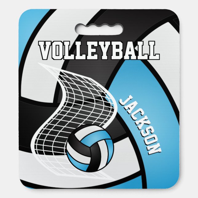Volleyball Sport in Baby Blue, White and Black Seat Cushion (Front Vertical)