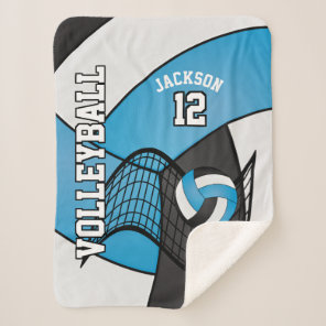 Volleyball 🏐 Sport in Baby Blue, White and Black Sherpa Blanket