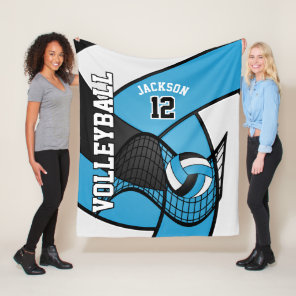 Volleyball 🏐 Sport in Baby Blue, White & Black Fleece Blanket