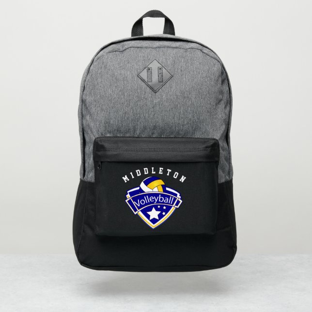 Volleyball Sport in Blue, Gold & White Backpack (Front)