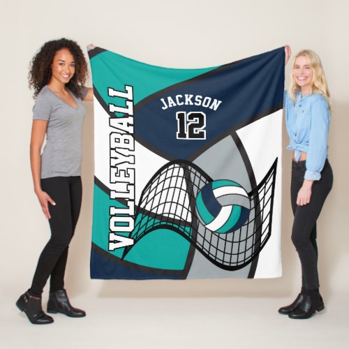 Volleyball  Sport in Blue Teal White and Gray Fleece Blanket