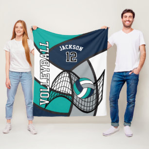 Volleyball 🏐 Sport in Blue, Teal, White and Gray Fleece Blanket
