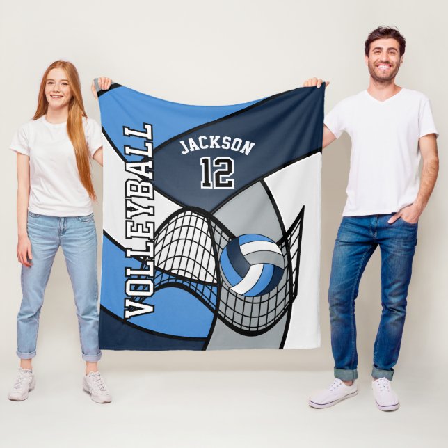 Volleyball 🏐 Sport in Blue, White and Gray Fleece Blanket (In Situ)