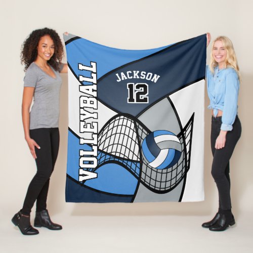 Volleyball  Sport in Blue White and Gray Fleece Blanket