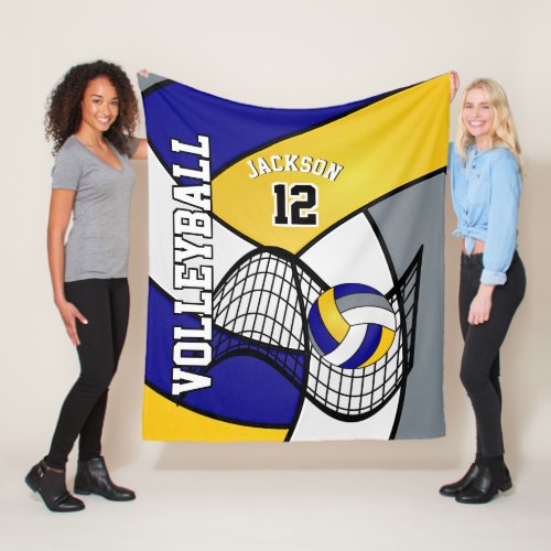 Volleyball  Sport in Blue White and Yellow Fleece Blanket