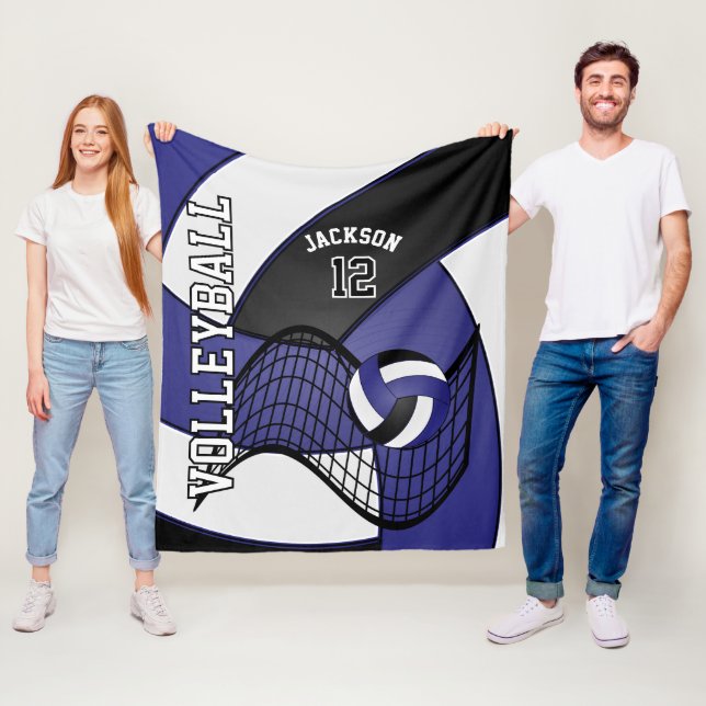 Volleyball 🏐 Sport in Dark Blue, White & Black Fleece Blanket (In Situ)