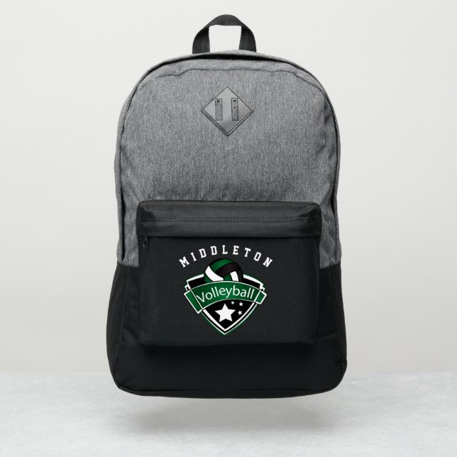 Volleyball Sport in Dark Green, White and Black  Port Authority® Backpack (Front)