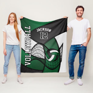 Volleyball 🏐 Sport in Dark Green, White & Black Fleece Blanket