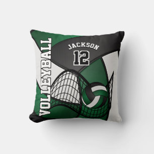 Volleyball Sport in Dark Green, White & Black Throw Pillow