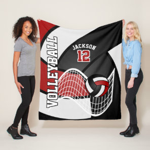 Volleyball 🏐 Sport in Dark Red, White & Black Fleece Blanket