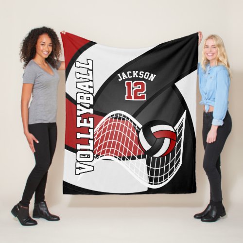 Volleyball  Sport in Dark Red White  Black Fleece Blanket