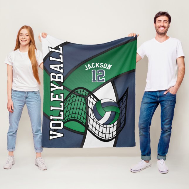 Volleyball 🏐 Sport in Navy Blue, White & Green Fleece Blanket (In Situ)