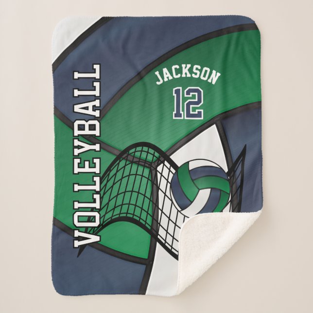Volleyball 🏐 Sport in Navy Blue, White & Green Sherpa Blanket (Front)