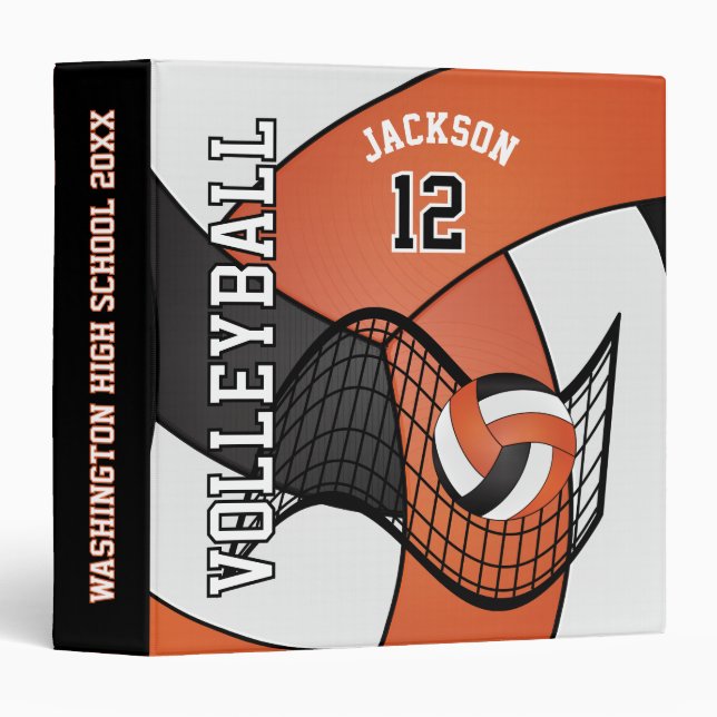 Volleyball Sport in Orange, White & Black 3 Ring Binder (Front/Spine)