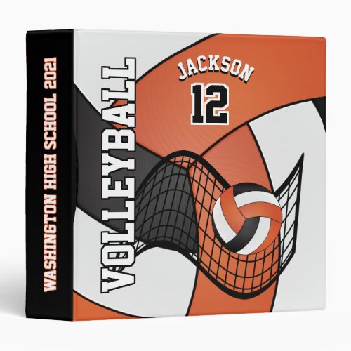 Volleyball Sport in Orange White  Black 3 Ring Binder