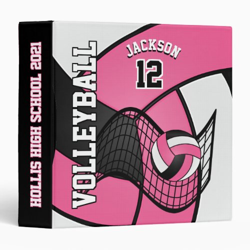 Volleyball Sport in Pretty Pink White  Black 3 Ring Binder