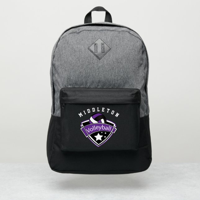 Volleyball Sport in Purple, White and Black  Port Authority® Backpack (Front)
