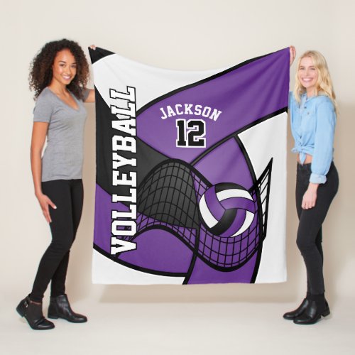 Volleyball  Sport in Purple White  Black Fleece Blanket