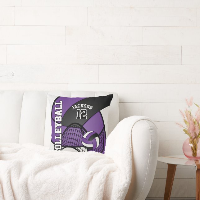 Volleyball 🏐 Sport in Purple, White & Black Throw Pillow (Couch)