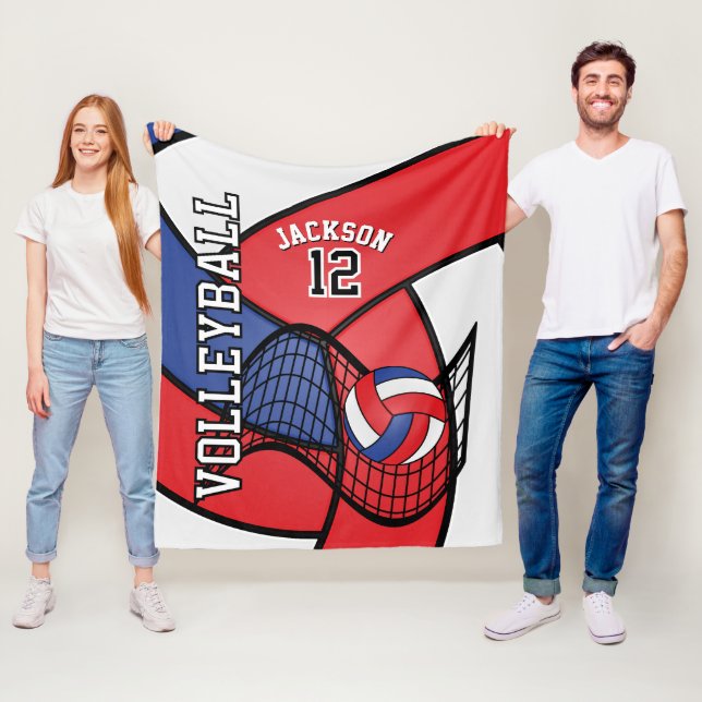 Volleyball 🏐 Sport in Red, White and Blue Fleece Blanket (In Situ)