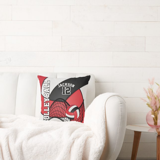 Volleyball 🏐 Sport in Red, White & Black Throw Pillow (Couch)