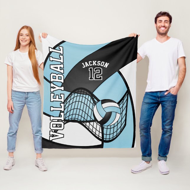 Volleyball 🏐 Sport in Sky Blue, White & Black Fleece Blanket (In Situ)