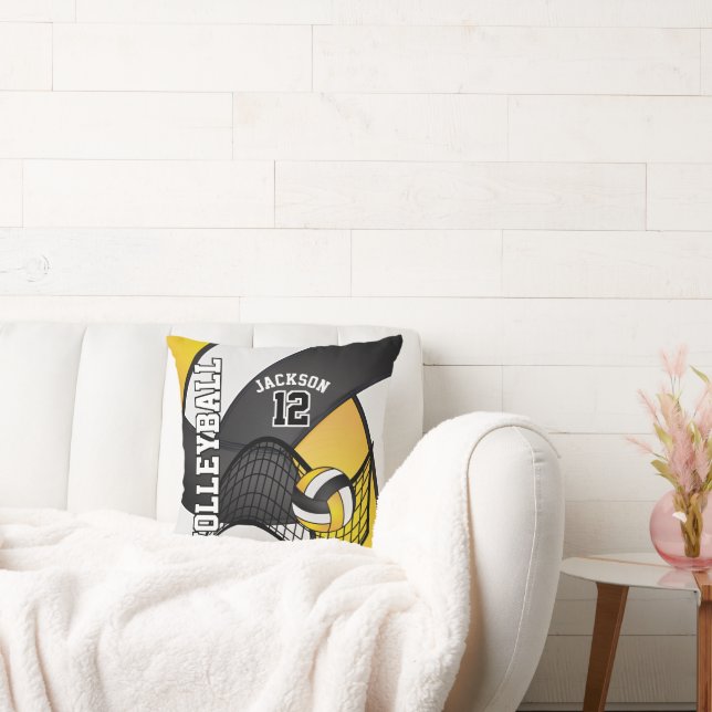Volleyball 🏐 Sport in Yellow, White & Black Throw Pillow (Couch)