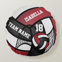 Volleyball 🏐 Sport- Red, White & Black Round Pillow