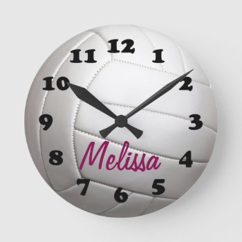 Volleyball Sports Ball With Name Round Clock by CustomizedCreationz at Zazzle