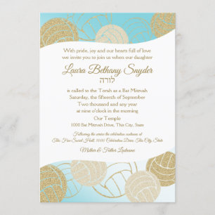 Volleyball Sports Bat Mitzvah Blue and Gold Invitation