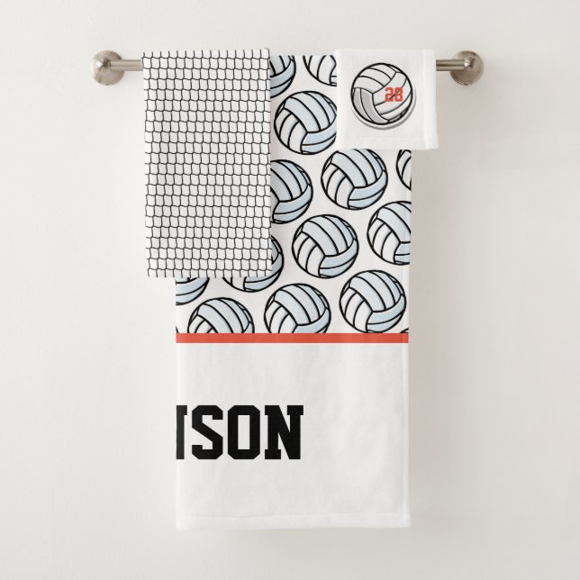 Volleyball Sports Bath Decor NAME Number Fun Bath Towel Set (Insitu)
