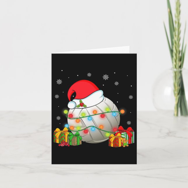Volleyball Sports Christmas Santa Hat Xmas Lights  Card (Front)