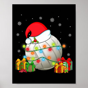 Volleyball Sports Christmas Santa Hat Xmas Lights Poster
