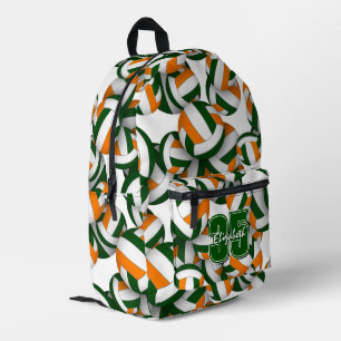 volleyball sports pattern green orange team colors printed backpack