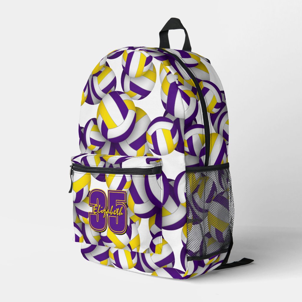 volleyball sports pattern purple gold team colors printed backpack