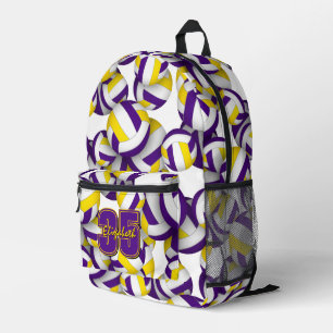 volleyball sports pattern purple gold team colors printed backpack