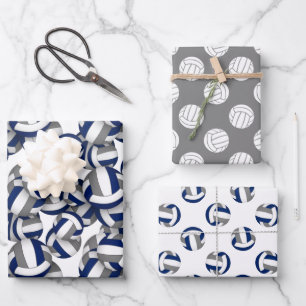 volleyball sports patterns coordinating blue gray wrapping paper sheets